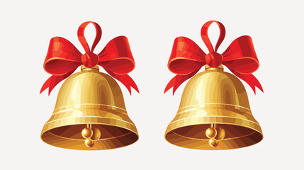 Golden Christmas bells with a red bow cartoon vecto