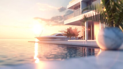 Beautiful villa for rest summer vacation modern villa with private yacht on summer vacation dreamy...