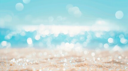 Natural blurred defocused background for concept summer vacation Nature of tropical summer beach with sun in haze Light sand beach ocean water sparkles against blue sky : Generative AI - Powered by Adobe