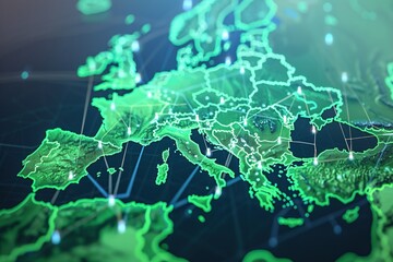 Digital Map of Europe with Global Network Connections,Global Network Overlay on European Digital Map