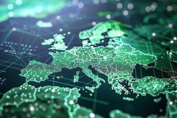 Fototapeta premium Digital Map of Europe with Global Network Connections,Global Network Overlay on European Digital Map