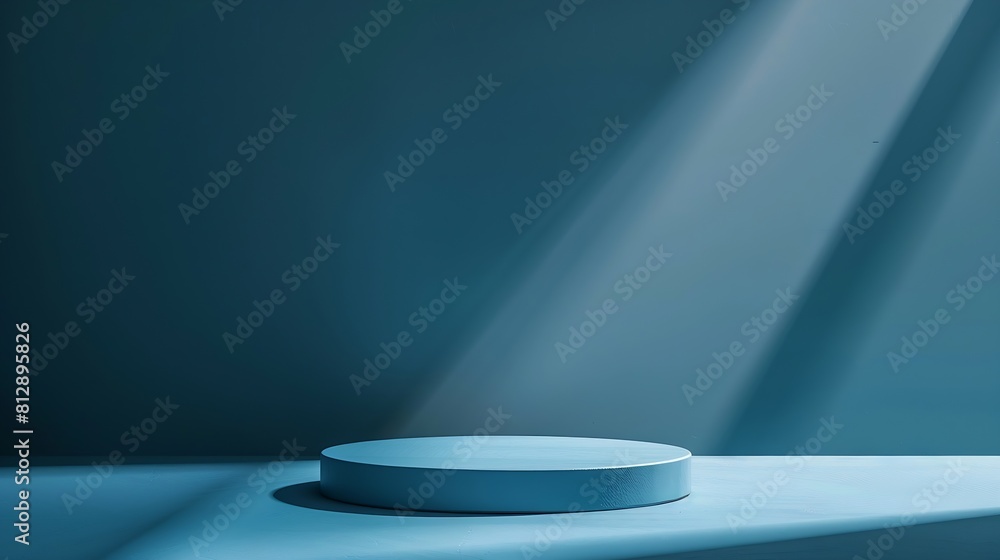 Poster Blue background for product presentation with shadows and light Empty round podium Mockup : Generative AI