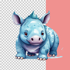 Fototapeta premium Vector cute rhinoceros toy is a watercolor animal in cartoon style on an isolated background