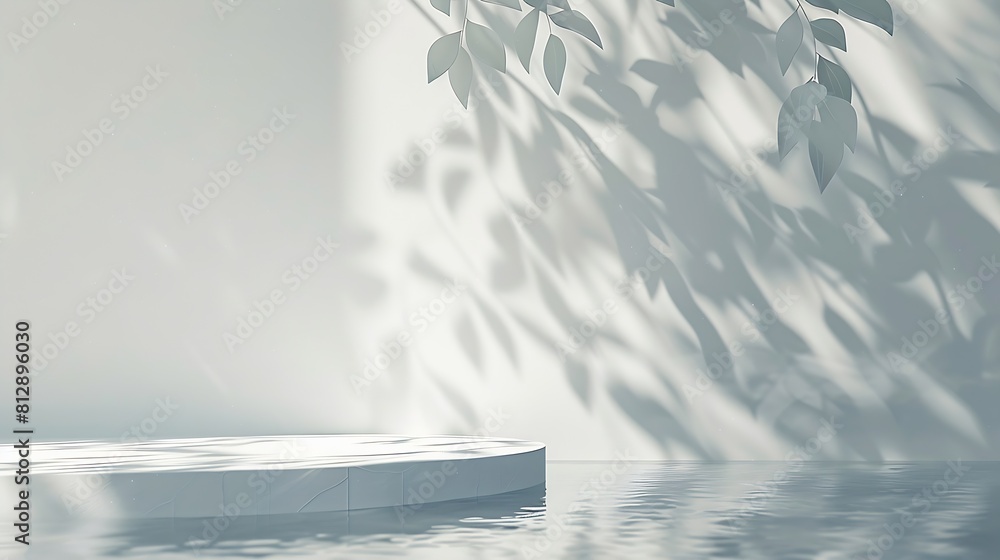 Aufkleber background white wall studio with light shadow leaves and water surface texture on floorbackdrop bat