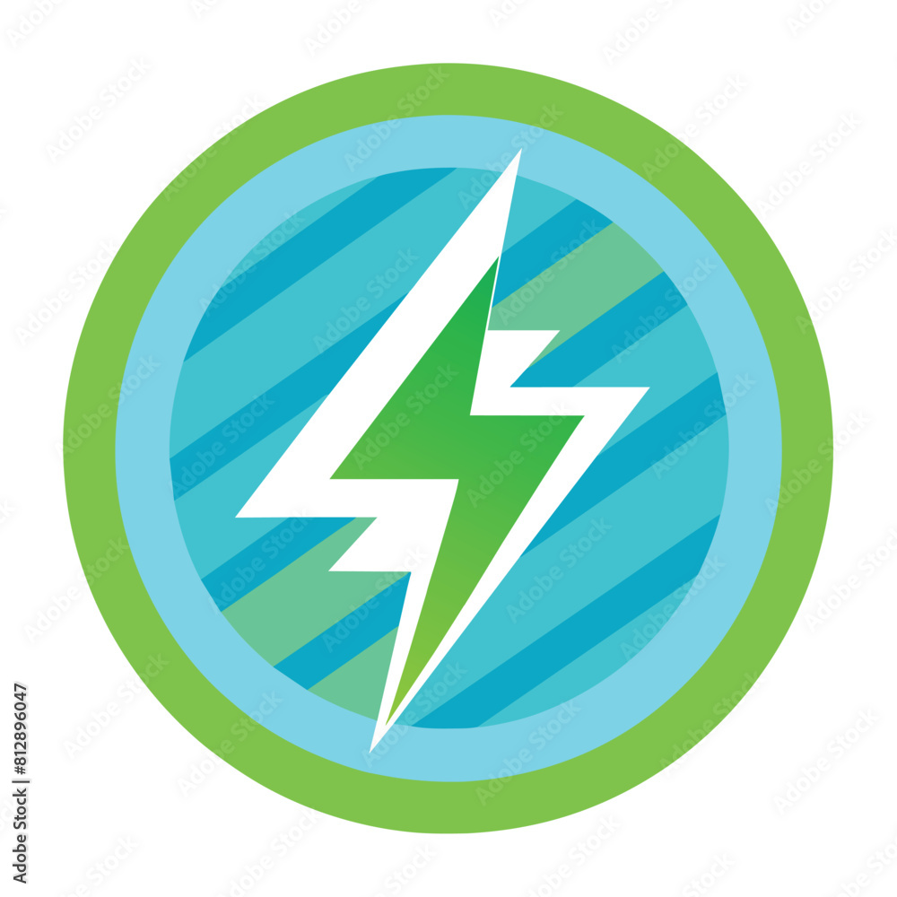 Poster a green and blue circle with a lightning bolt symbol, simple circle with zigzag pattern denoting sus