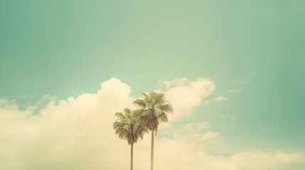 The baner  Summer Vintge Palm Trees Vintage  cloud sky summer tropical summer image background : Generative AI