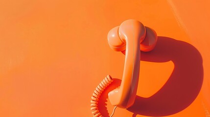 Creative layout with old phone handset on bright orange background Retro fashion style Minimal aesthetic telephone call concept Spring or summer idea Flat lay : Generative AI