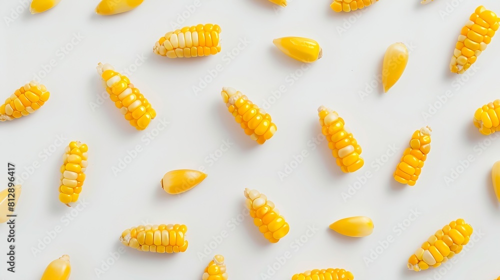 Poster creative layout made of yellow corn on the white background flat lay food concept macro concept : ge