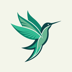 A hummingbird with vivid green wings glides through the air in a graceful flight, Simplistic design of a hummingbird in a minimalist logo, minimalist logo