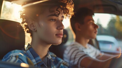 LGBTQ+ Couple Driving their Teen to School, Ethnic Parents Parenting Kids