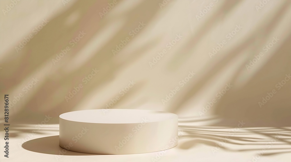 Poster abstract empty white podium on pastel beige background with shadow mock up podium for beauty product