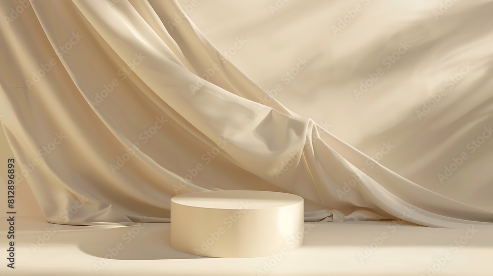 Poster abstract 3d studio with draping silk fabric and shadow on cream beige pastel monochrome background f