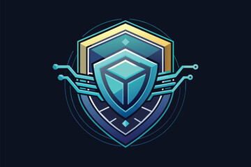 Fototapeta premium A shield logo with a sleek and futuristic design, suitable for a blockchain technology company, Sleek Logo for Blockchain Technology Company, minimalist logo