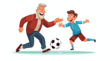 Grandfather old man playing football with his grand
