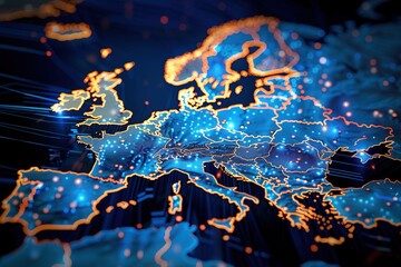 Digital Map of Europe with Global Network Connections,Global Network Overlay on European Digital Map