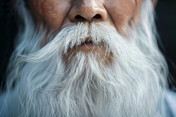 Detailed portrait focusing on the textured white beard of a senior man