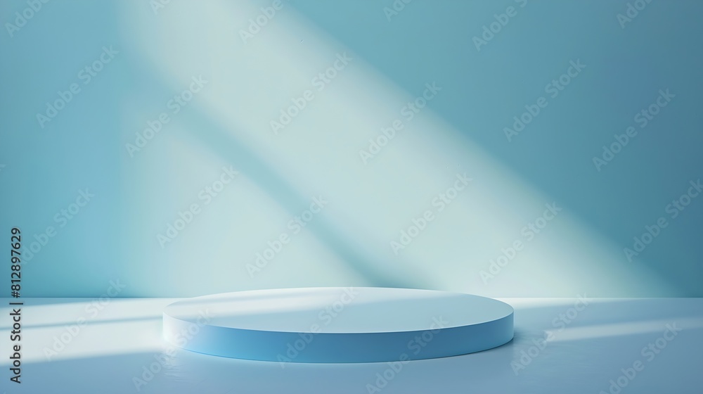 Poster Blue background for product presentation with shadows and light Empty round podium Mockup : Generative AI