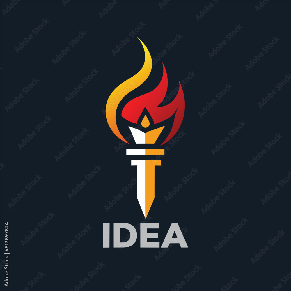 Poster the simple idea logo design is depicted with a sword engulfed in flames, adding a dynamic element to
