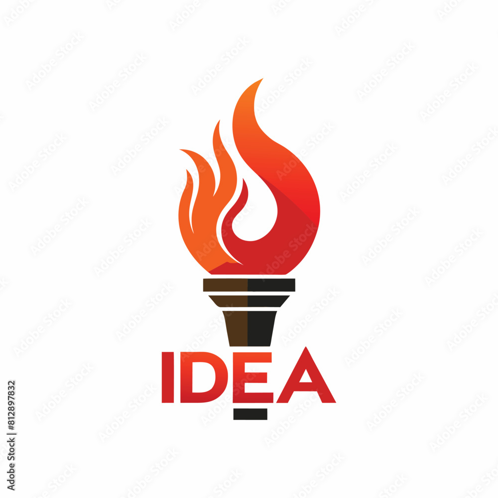 Poster the image features a minimalist logo design with the concept of a torch at its center, torch idea si