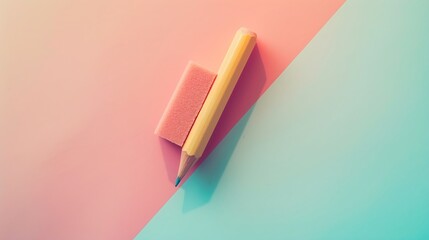 top view of the rubber eraser with pencil on pastel background : Generative AI