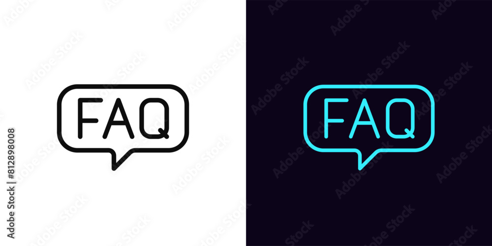 Poster outline faq icon, with editable stroke. faq text with speech bubble. frequently asked questions, bus