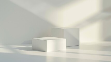 White 2 square stage for products display for products showcase on texture background promotion display Real photo white square podiums Minimal concept Copy space : Generative AI