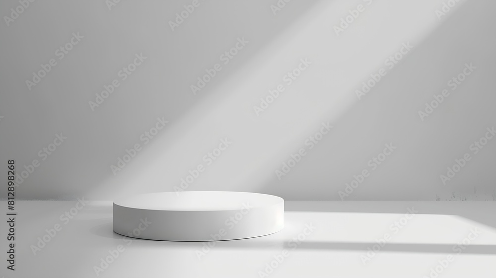 Aufkleber Empty white podium on light grey background Minimal template Round showcase for cosmetic product advertising Abstract display or showcase Spa and beauty mockup Front view Copy space : Generative AI
