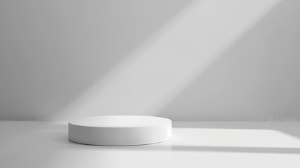 Empty white podium on light grey background Minimal template Round showcase for cosmetic product advertising Abstract display or showcase Spa and beauty mockup Front view Copy space : Generative AI