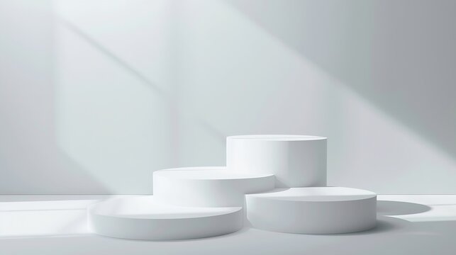 Abstract empty white podium on grey background Mock up stand for product presentation 3D Render Minimal concept Advertising template : Generative AI