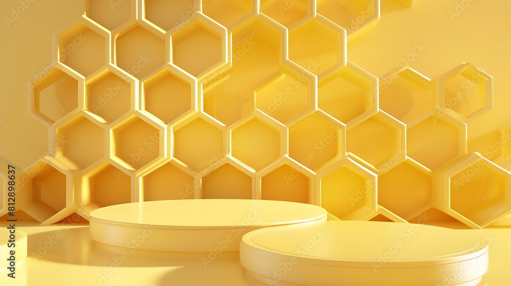 Poster honeycomb background product podium display 3d stand of natural honey bee pedestal template mockup :