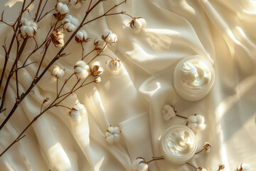 Luxurious Skincare Cream on Elegant Fabric Background