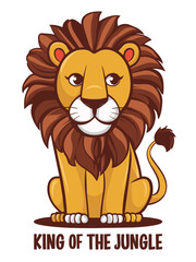 Lion illustration with text saying "King of the Jungle" in the style of Mascot