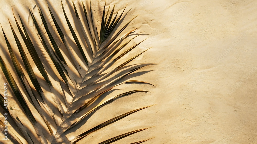 Aufkleber aesthetic palm leaf on shadow on sand background texture copy space minimal summer concept : generat