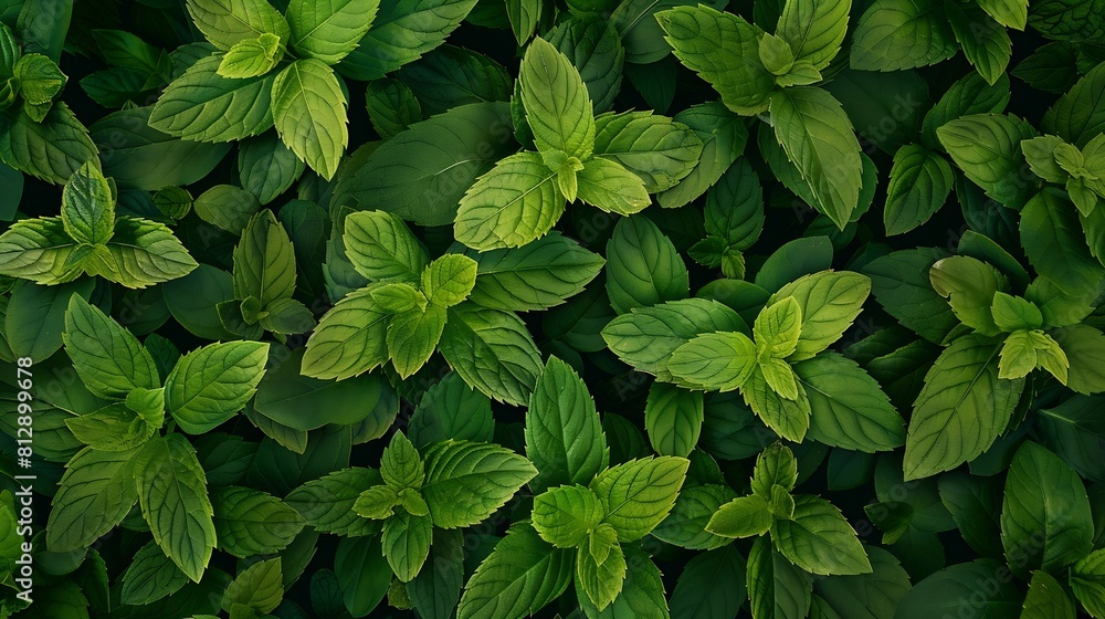 Aufkleber mint leaves background green peppermint leaves pattern layout design top view spermint plant growing
