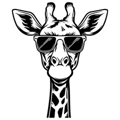 Cool Giraffe wearing sunglass black silhouette logo svg vector, buffalo icon illustration.