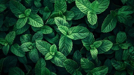 Green mint leaves pattern layout design Ecology natural creative concept Top view nature background with spearmint herbs : Generative AI