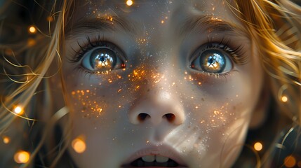 A child with wide eyes and a gaping mouth, filled with awe and wonder as they behold something magical or extraordinary