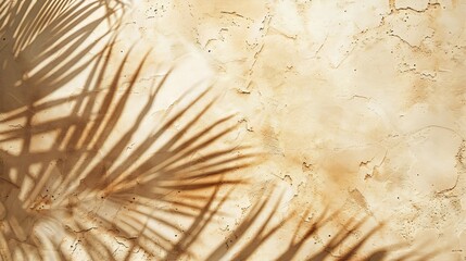 Brown cream clay mud grunge cement texture wall leaf plant shadow backgroundSummer tropical travel beach with minimal concept Flat lay palm nature : Generative AI