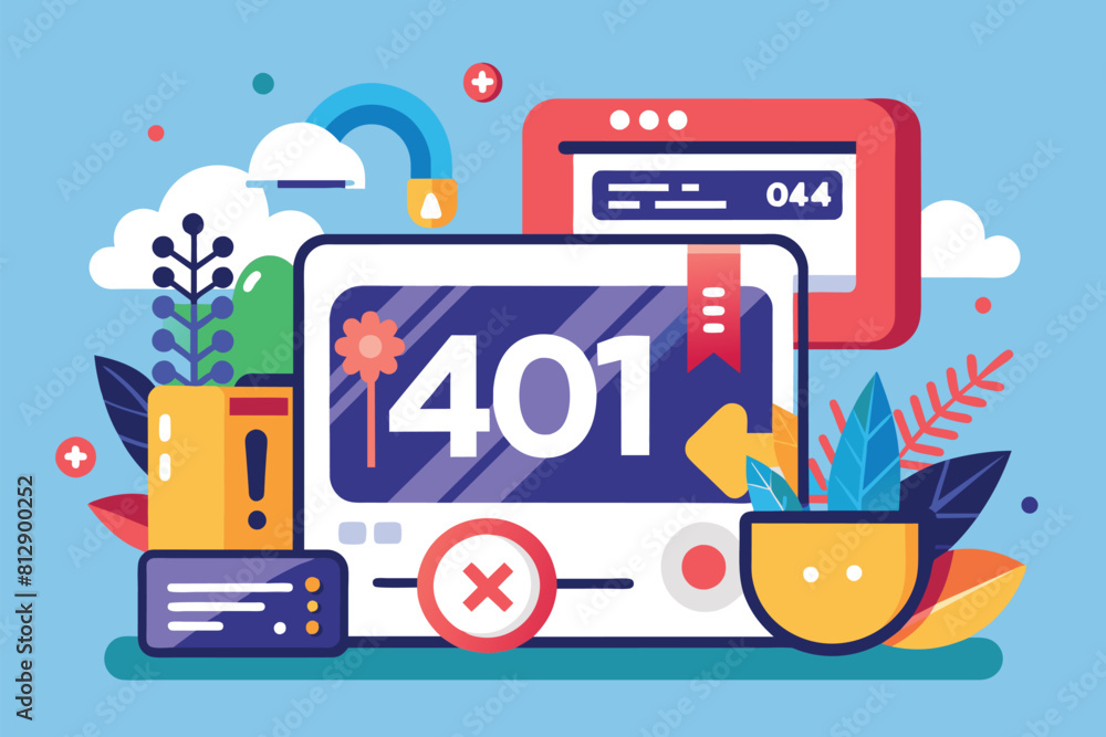 Poster A computer screen displaying the number forty repeated in a row ten times, 401 error unauthorized Customizable Disproportionate Illustration