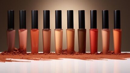Concealers captured in a twisting fiery explosion, set on a minimal color background to focus on their flawless coverage and longlasting effects