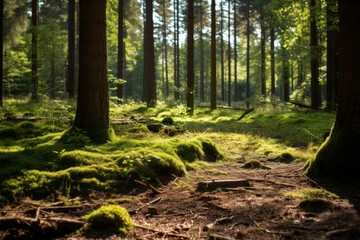 Fototapeta premium Morning Light Filtering Through a Dense Forest