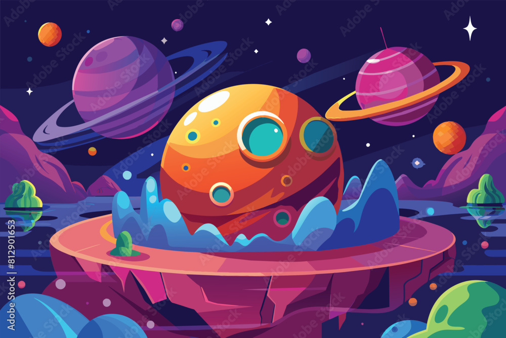 Aufkleber a space scene featuring various planets of different sizes and colors, alien planet customizable dis