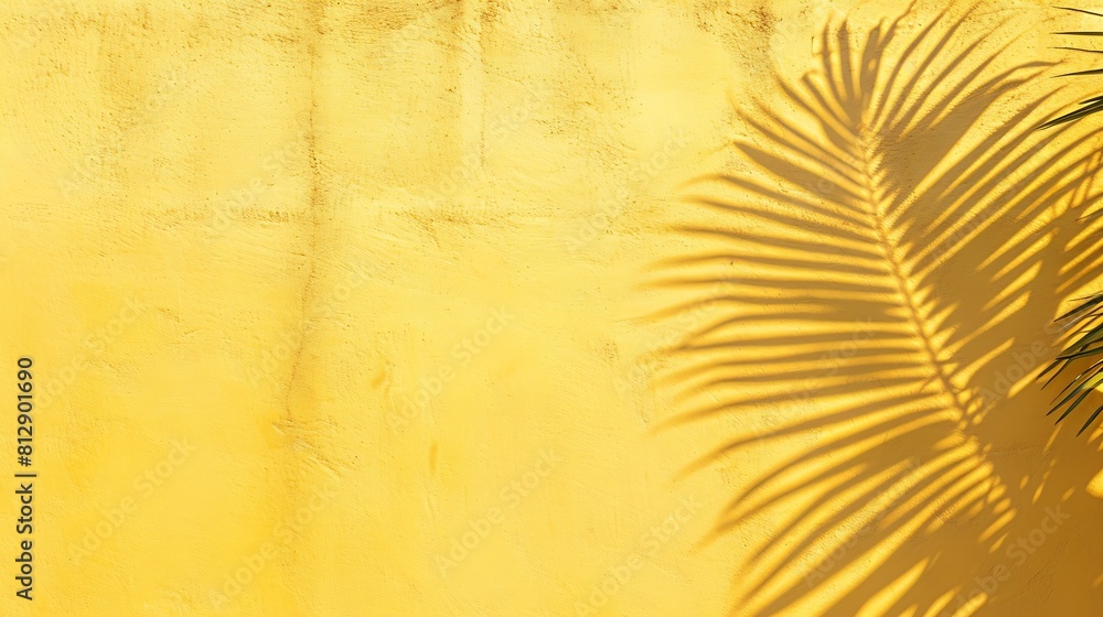 Aufkleber empty palm shadow yellow color texture pattern cement wall background used for presentation business