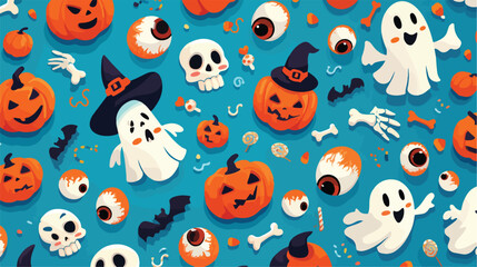 Fototapeta na wymiar Halloween holiday seamless pattern with cartoon 3d