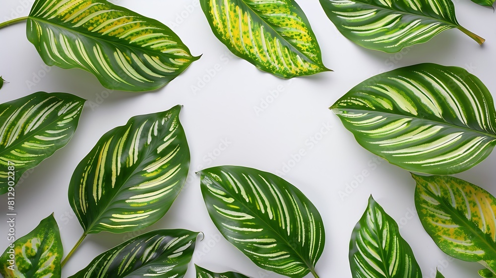 Poster Leaf pattern Green tropical leaves on gray background Summer concept Flat lay top view copy space square : Generative AI