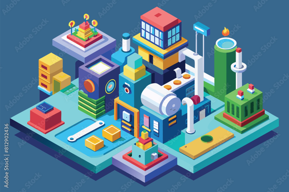 Poster isometric illustration on a computer screen displaying a diverse array of objects, art customizable 