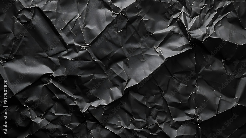 Poster black crumpled paper texture in low light background : generative ai