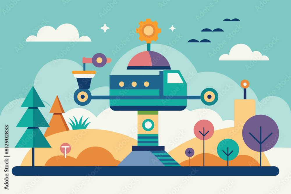 Aufkleber a robot stands in the middle of a vast field, showcasing advanced technology and artificial intellig