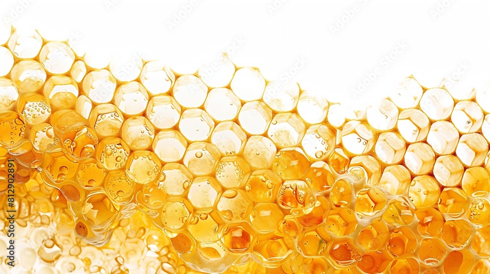 Poster honeycomb with flowing honey syrup isolated on white background honey flat lay top view flat lay : g