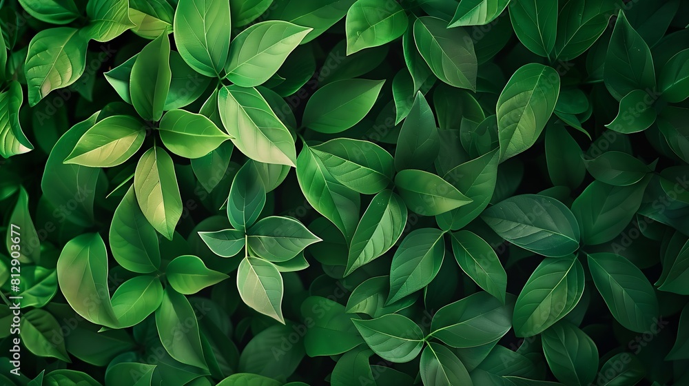 Poster creative layout made of green leaves flat lay nature spring concept : generative ai